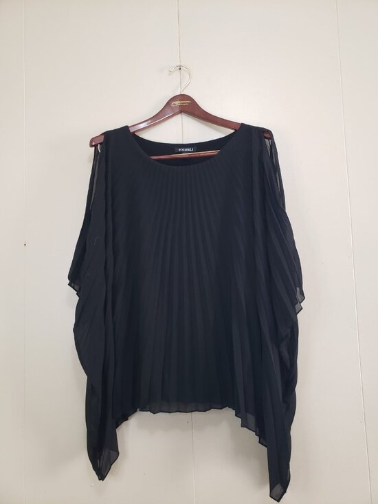 Roz And Ali Tops - Roz & Ali Womens L Poncho Top Black Pleated Cold Shoulder Retro Elegant Evening